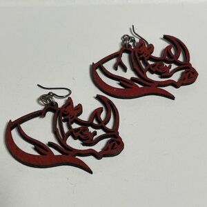 Red Laser-Cut Wood Rhino Silhouette Dangle Earrings Lightweight 1.75"x1.5"